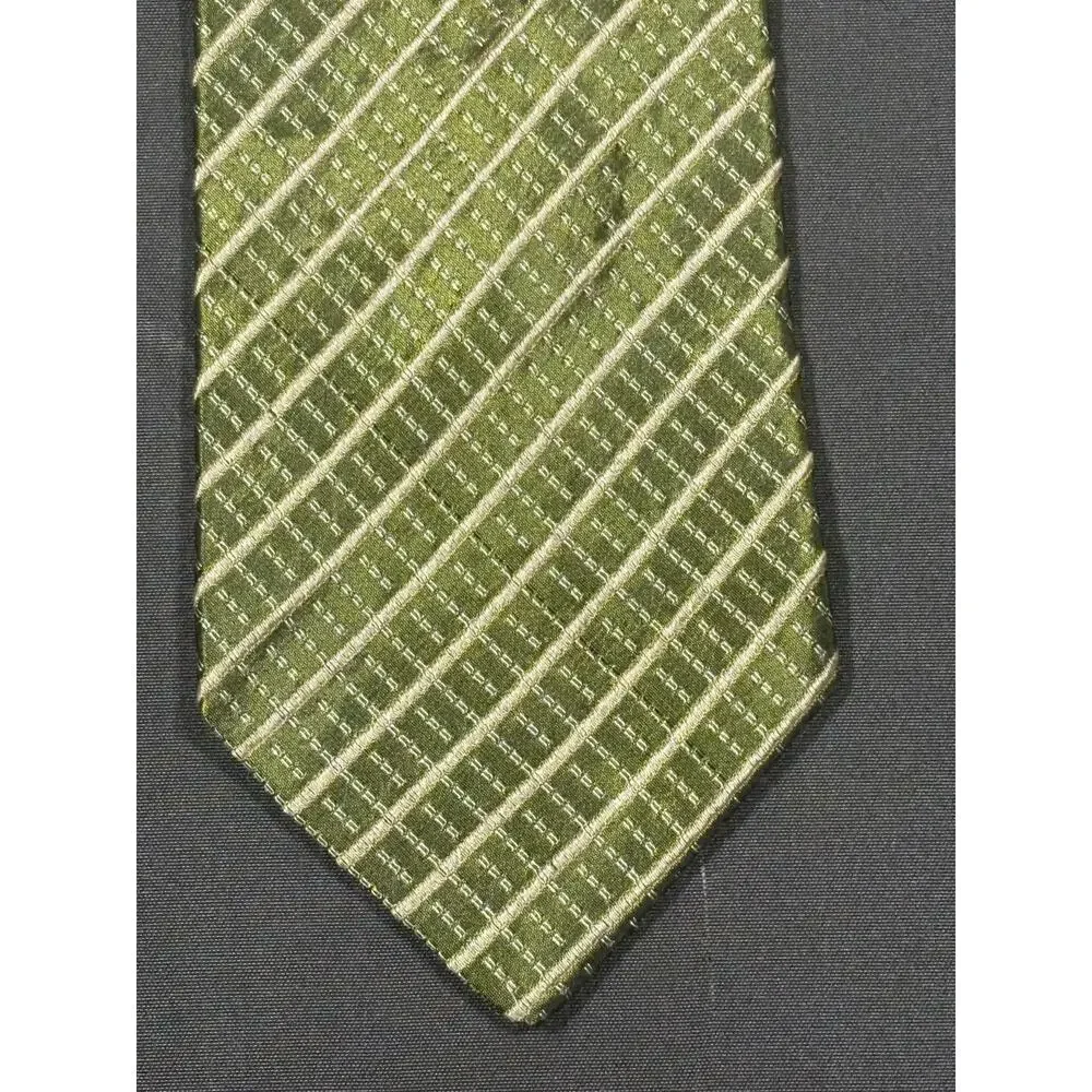 Emporio Armani Men’s Silk Tie Green Geometric Stripe Made in Italy 58”